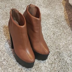 Celine-02 tan bootie wedge heels